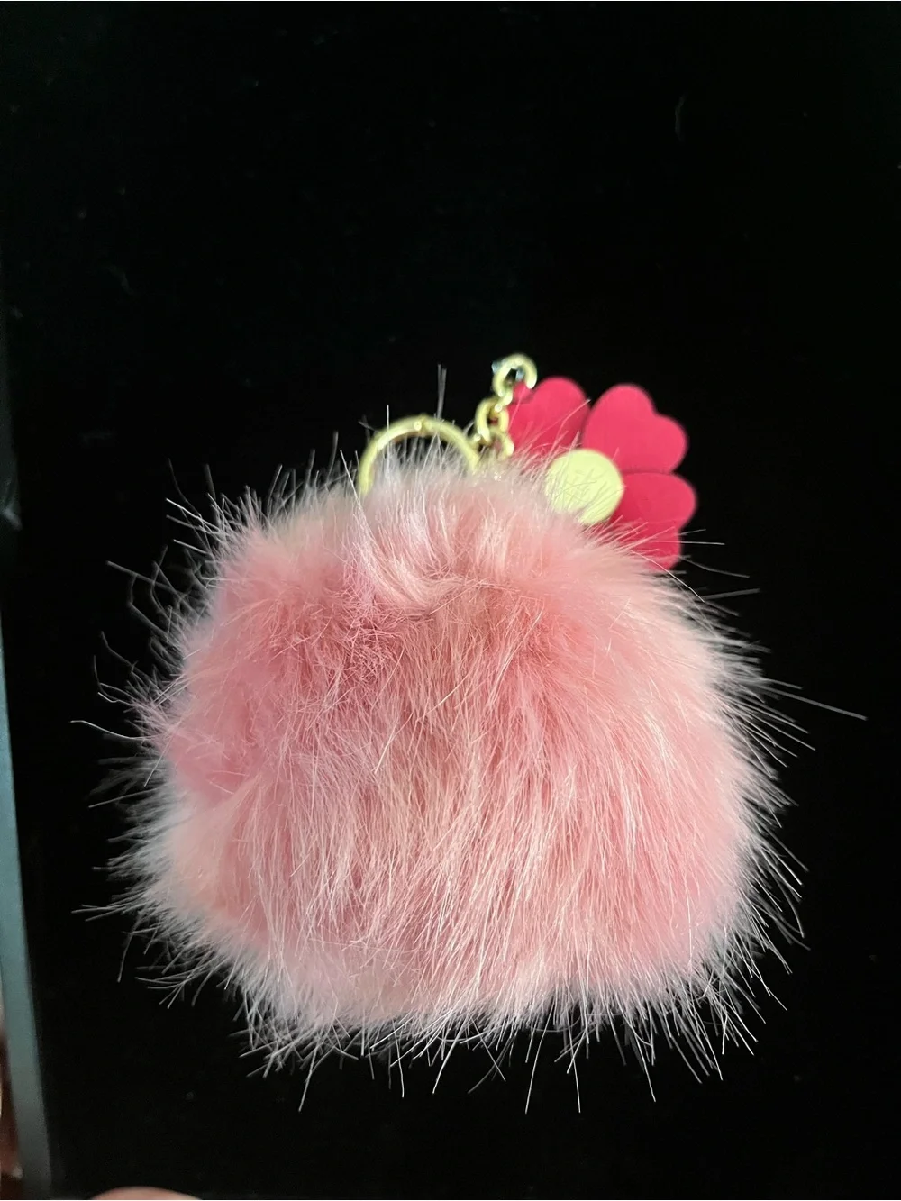 Michael Kors Pink Faux Fur Pom Pom Keychain with Hot Pink Flower Charm